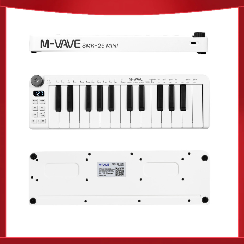 Binarr M-VAVE SMK-25mini MIDI Keyboard Rechargeable 25-Key MIDI Control Keyboard Mini Portable USB K