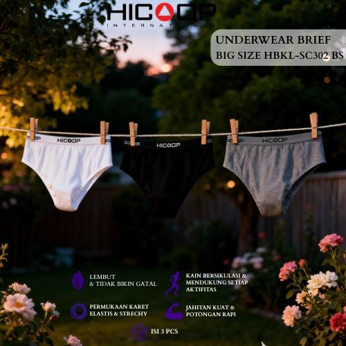 Dalam Pria Hicoop Celana Dalam Pria Hicoop Ukuran Besar 3 Pcs Brief Cotton Spandex HBKL-SC302BS (2XL