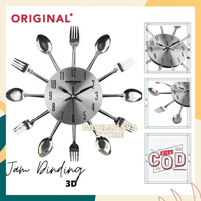 Jam Dinding Unik Model Sendok Garpu Jam Dinding Kreasi Dapur Silver 3D