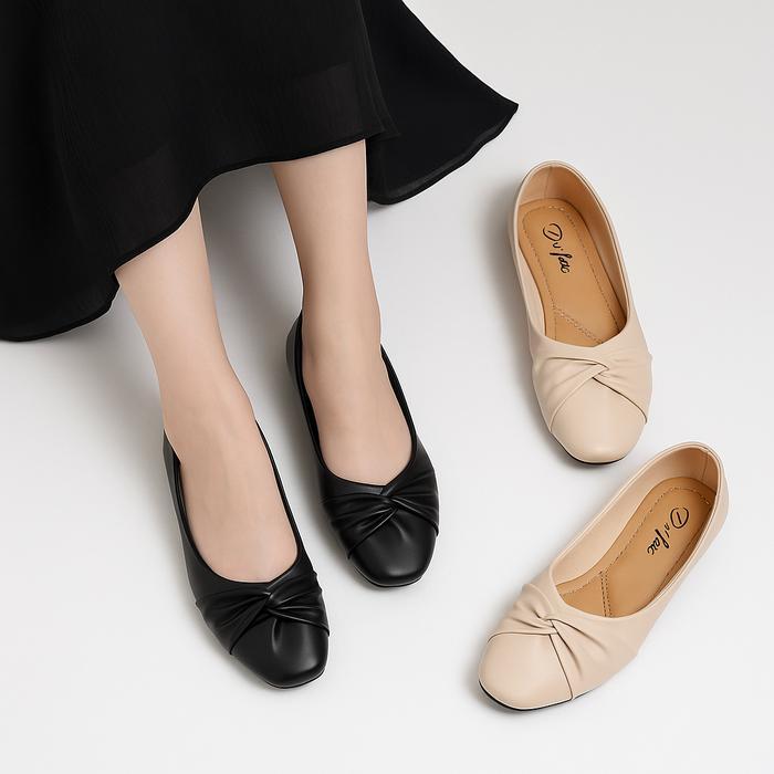 DR. FOE Lisa Sepatu Flat Mary Jane Elegan Black/Cream Ballerina Empuk Sol Anti Slip Kerja & Santai