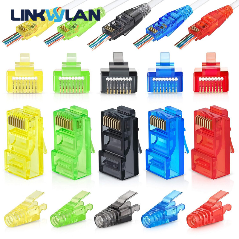 Linkwylan RJ45 Cat6 Pass Through Connectors Assorted Colors EZ to Crimp Modular Plug for Solid or
