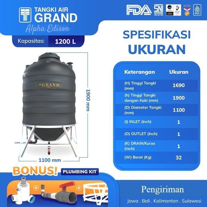 GRAND Auto Drain Tandon Air Tangki Air Toren 600 liter - 1200 liter HDPE - 1200 Liter