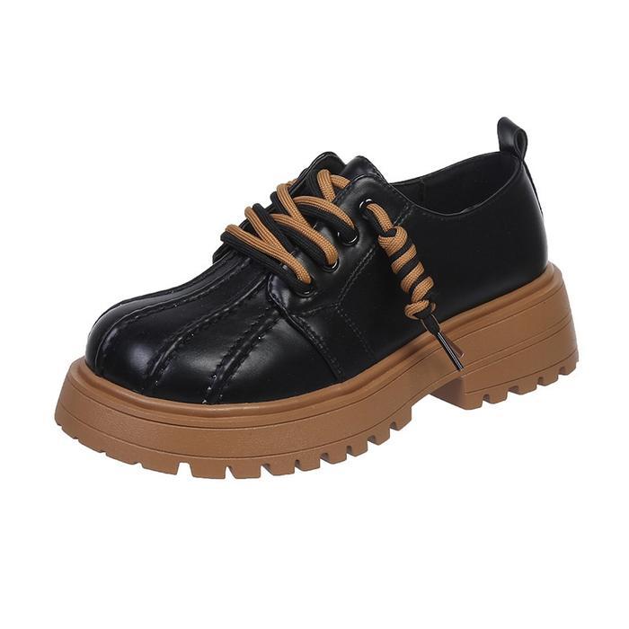 PINKEY P148 Boots Sepatu Boots Wanita Kulit Hak 4.5cm Hitam Putih Ukuran 37-40 Boots Wanita Boots Ku