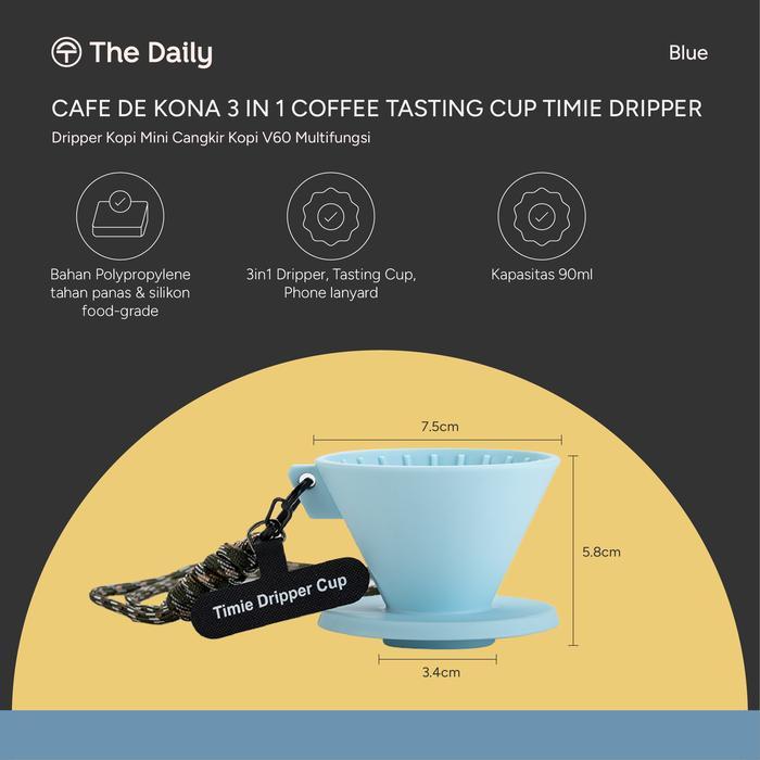 Gelas Dripper Kopi 3 in 1 dengan Tali Lanyard, Cangkir Seduh V60 Multifungsi, Souvenir Unik Warna Bi