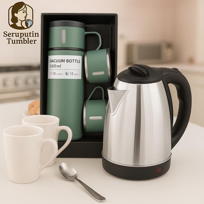 Teko Listrik + Termos 500 Ml Sultan 3 Cangkir Paket Lengkap Terlaris