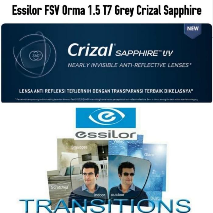 Lensa Essilor Single Vision Orma 1.5 Transition 8 Grey Crizal Rock