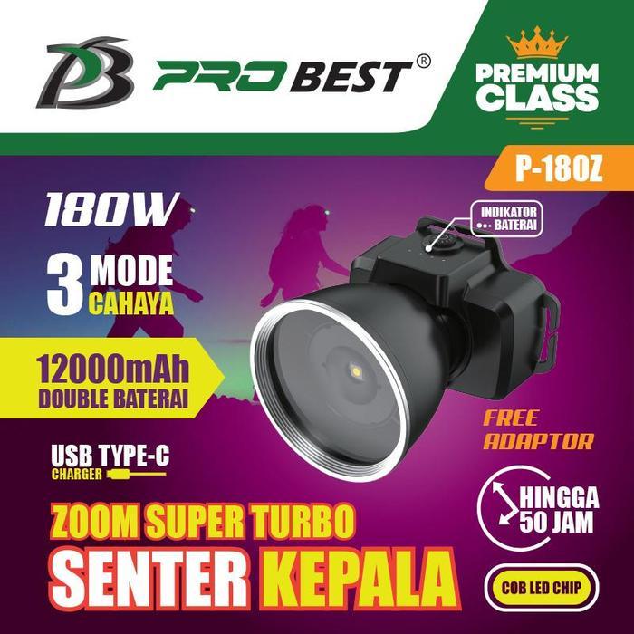 Ready PROBEST SENTER KEPALA ZOOM TURBO 180 WATT SUPER TERANG BATERE 12000 mAh