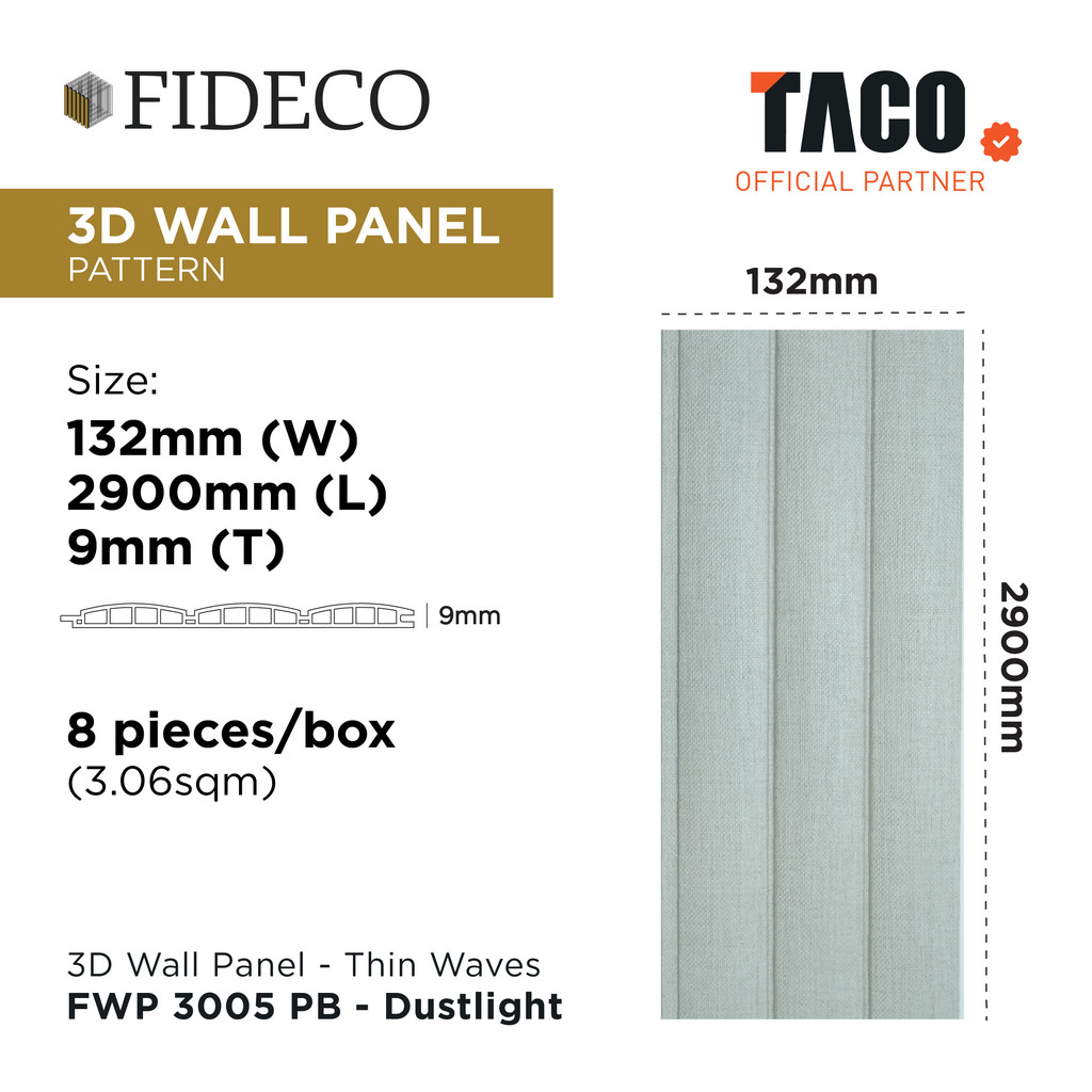 TACO FIDECO WPC 3D Wall Panel Thin Waves Motif Pattern Per 1 Lembar - FWP 3005 PB Dustlight