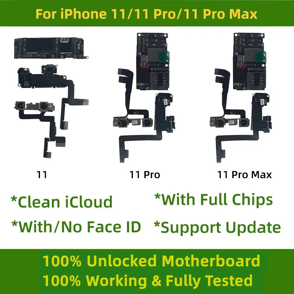 100% Unlocked For iphone 11 Clean iCloud Logic Board For iPhone 11 pro max Motherboard with/No face