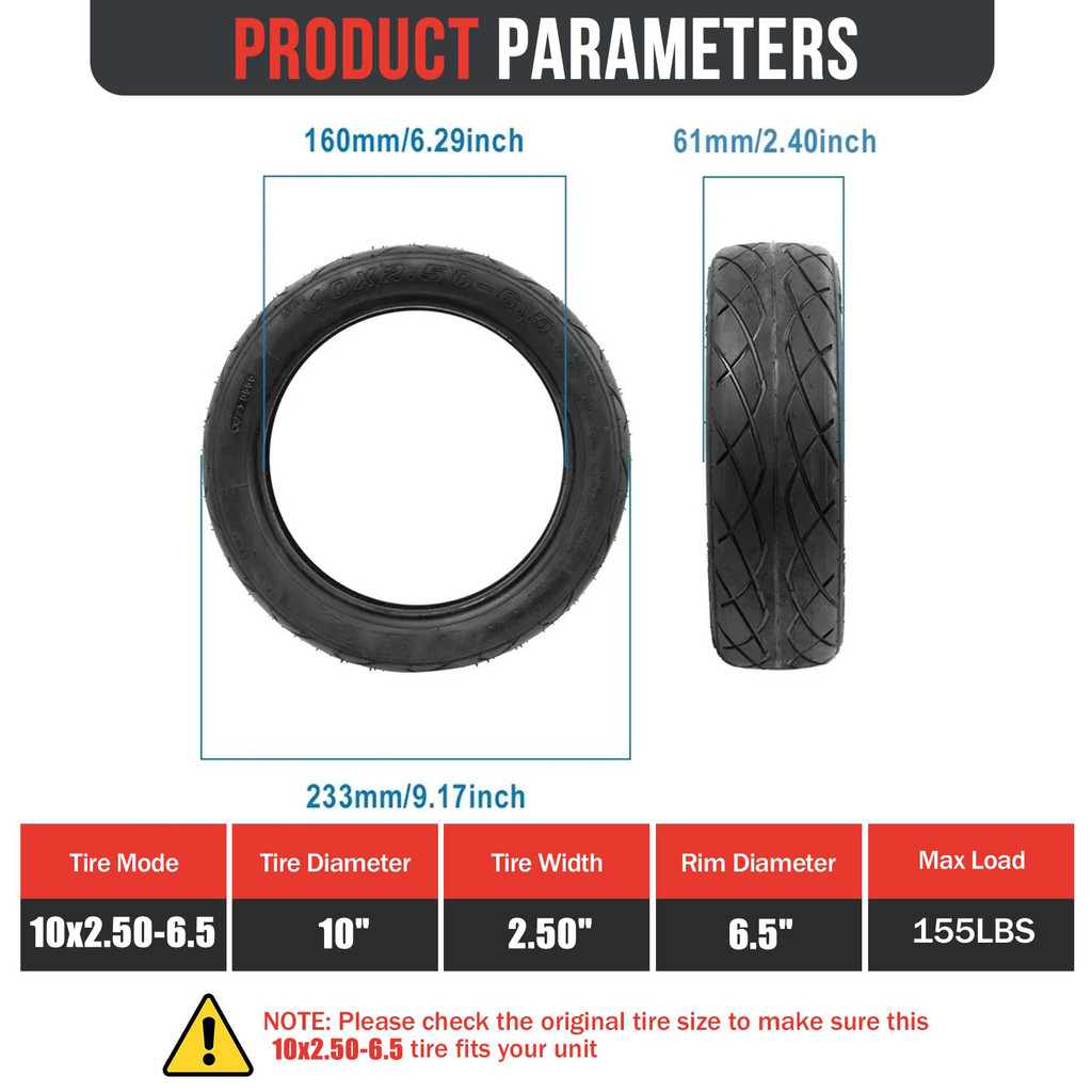 10x2.50-6.5 Tubeless Scooter Tire 10-Inch Vacuum Tires for Ninebot MAX G30 INMOTION L9 S1 Pure Air