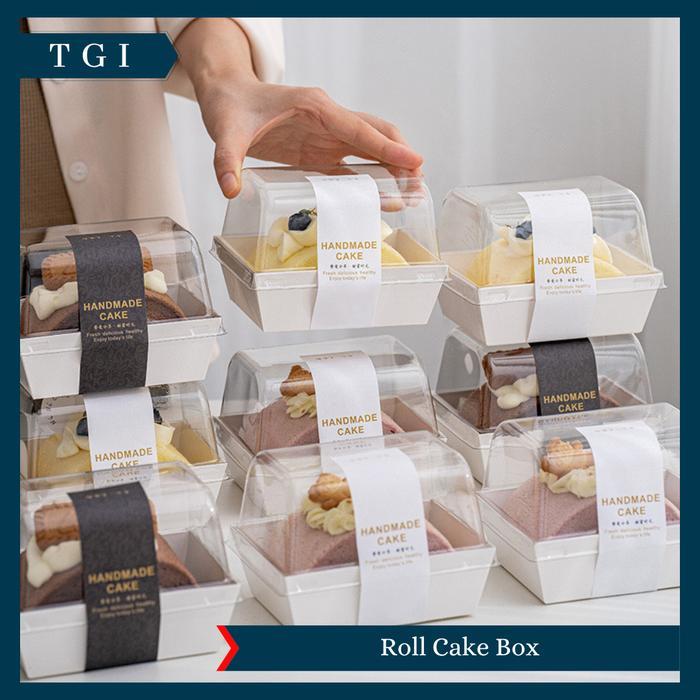 Tgi - [50 Pcs] Kotak Box Bolu Gulung Putih Polos Simple Roll Cake Box Mika Transparan Estetik