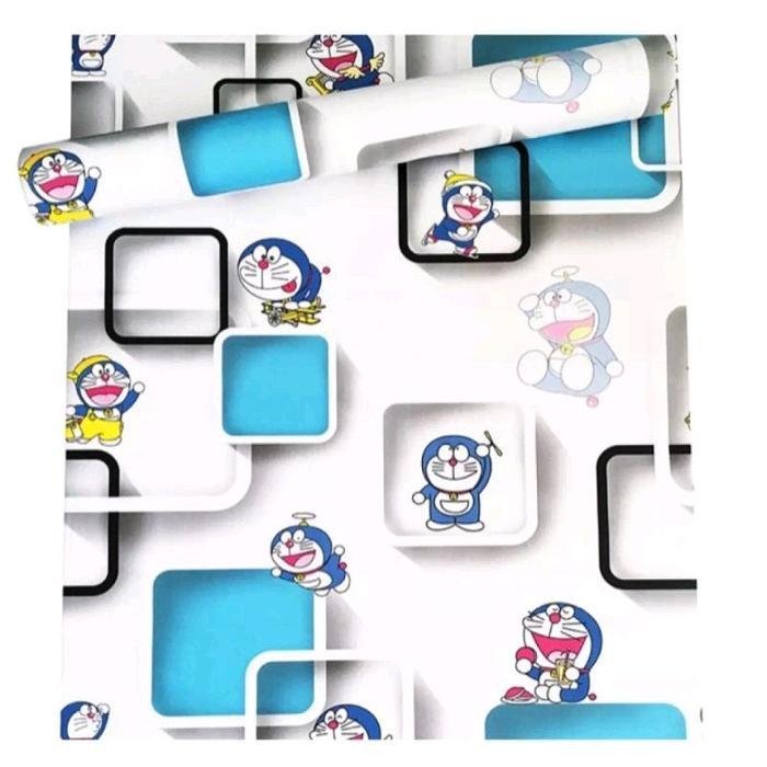 wallpeper stiker dinding motip doraemon kotak 3D Kertas Pvc