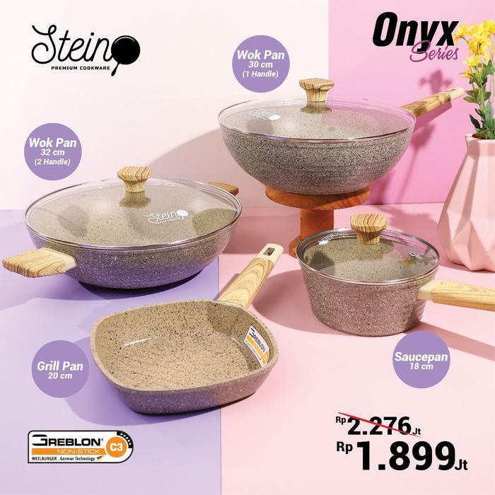 TERBARU Steincookware Stein Onyx Set Panci Granit German 4in1 (Wok 32cm + Wok 30cm + Saucepan 18cm +