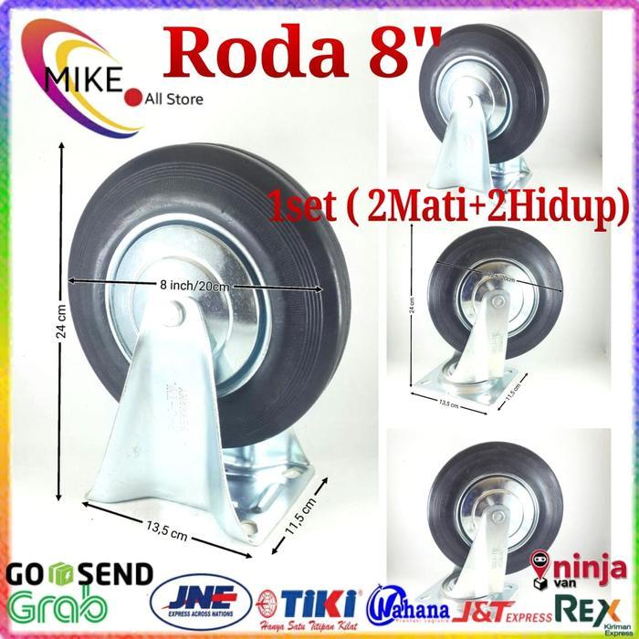 Roda Troli 8" 1set(2H+2M) Roda Karet 8inchi etalase 8 inch Troly