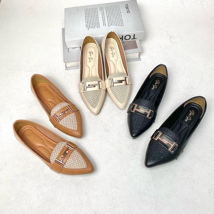 Donatello - Sepatu Wanita Flatshoes Hitam Kerja Diva Model Gesper