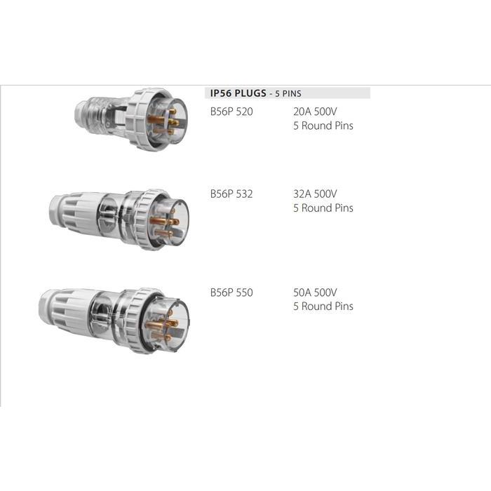 Boss Plugs Ip56 B56P 520 / B56P 532- 5 Round Pins 20A / 32A 500V Harga Promo