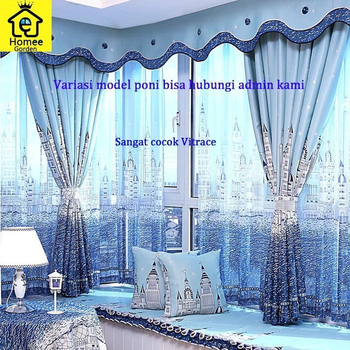 Vitrase Gorden+Smokering poni+Vitrase Tirai+gorden Kecil+anak+biru
