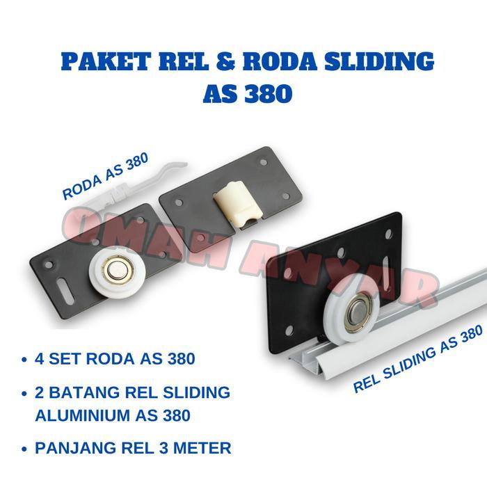 (POTONG JADI 2) Paket Rel Pintu dan Roda Sliding untuk Lemari AS-380 Huben