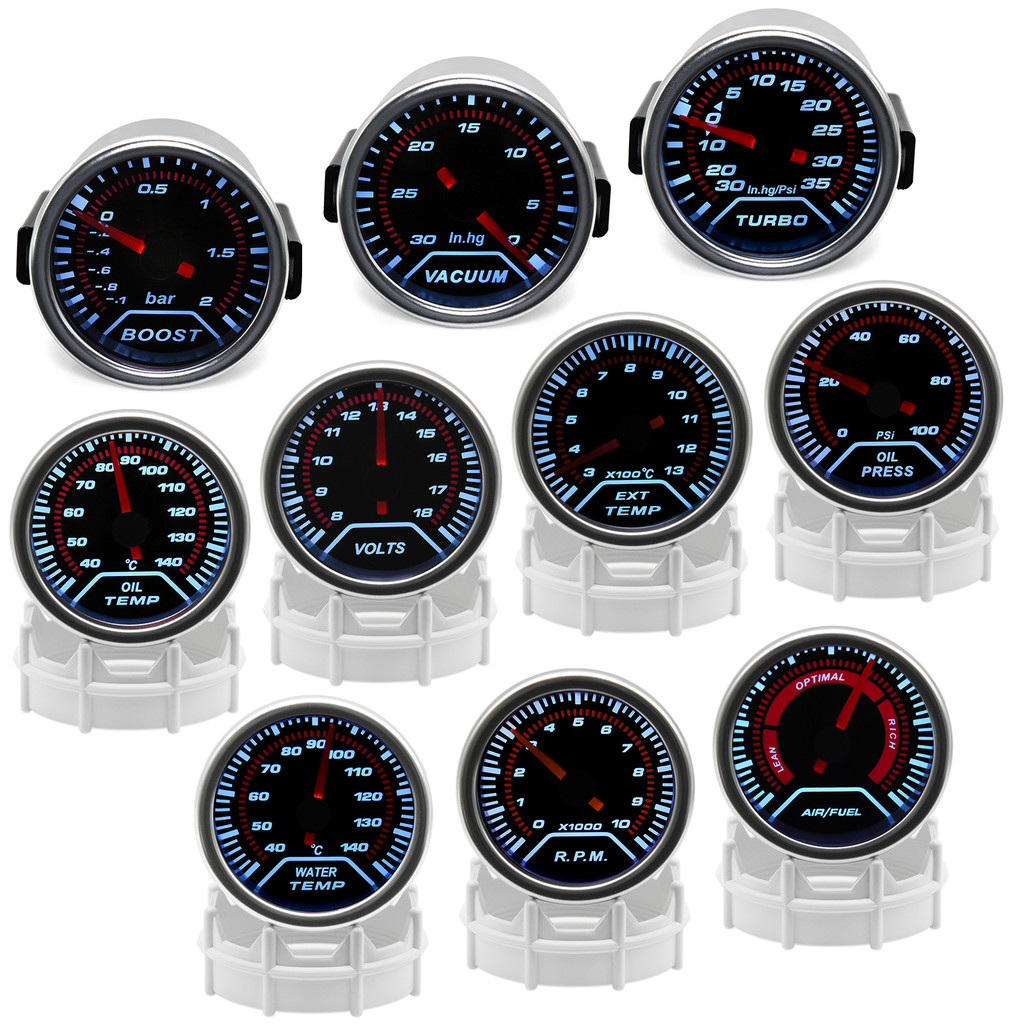 2" 52mm Universal 12V LED Smoke Len -1~0~2 BAR Turbo Boost Gauge Meter / Turbo Boost Meter with