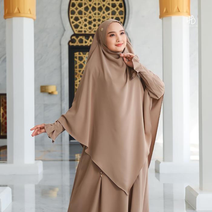 Hijaberlin - Maryam Dress Wood Set Khimar Fk Mazen Anti Uv Gamis Syar'I Premium Haji & Umroh