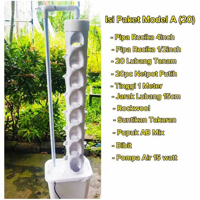 Paket Set Pipa Hidroponik Vertikal Paket 2/3/4 Tower Siap Tanam