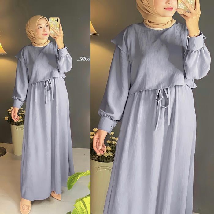 Fedora Gamis Rompi Depan Belakang Bahan Cringkle Airflow Busui Friendly - Abu