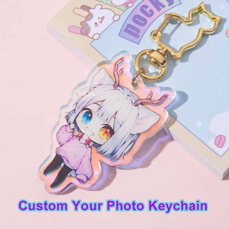 Custom Keychains Cartoon Llavero Key Chain Photo Customized Anime Charms Hologram Clear Acrylic