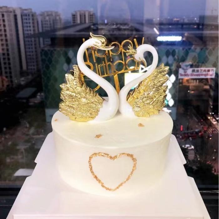 Topper Cake Angsa / Hiasan Cake Angsa White Gold / Cake Topper Anniversary