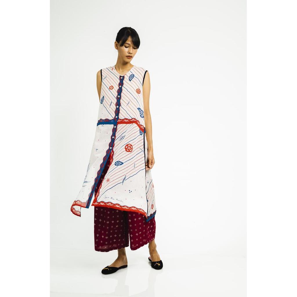Santai Bunga Laut Baju Santai Tanpa Lengan Motif Bunga Laut Biru Merah Ukuran ML Laut Biru Merah - M