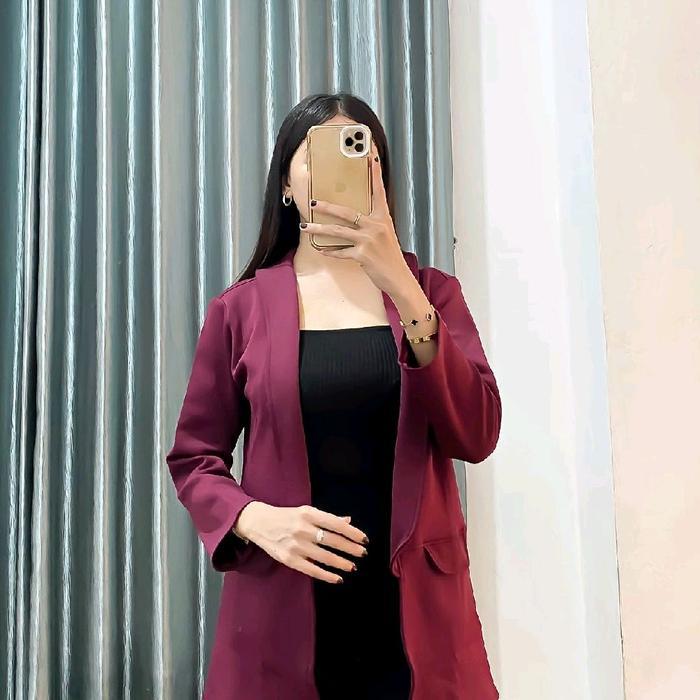 BLAZER PANJANG KERAH PREMIUM/BLAZER WANITA TANPA KANCING Nyaman Scuba