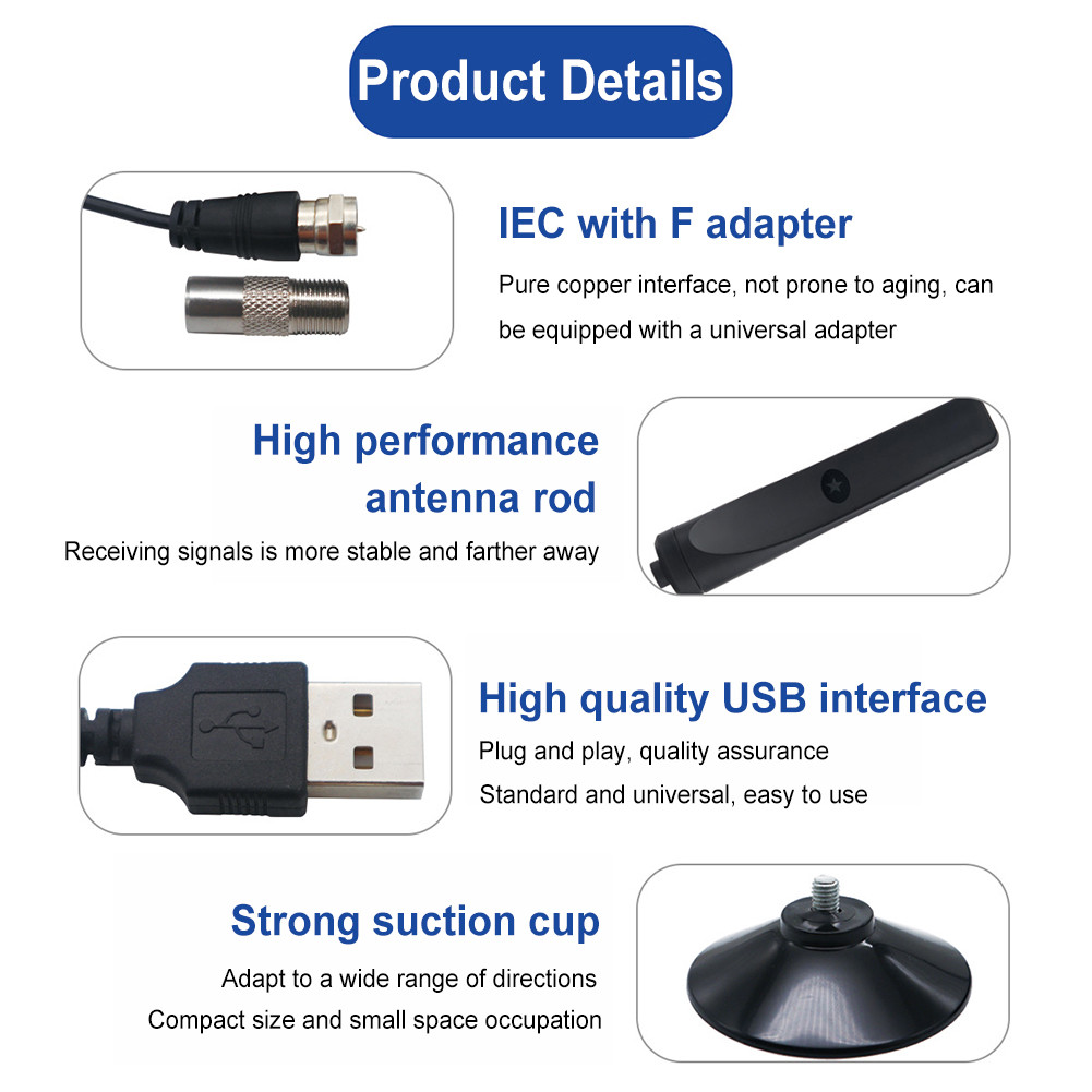 TV Digital Antenna with Signal Booster Portable Antenna 50 Miles Range Suction Cup TV Antenna Plug