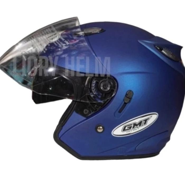 Promo Gmt Helm Half Face Double Visor Gmt Black Doff Original Helm Motor Sni Kaca Dalam & Luar
