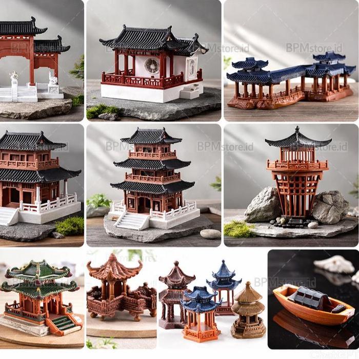 Miniatur Bangunan Cina Kuno Hiasan Maket Aquarium Gapura China Jepang Klasik Ornamen Dekorasi Gazebo