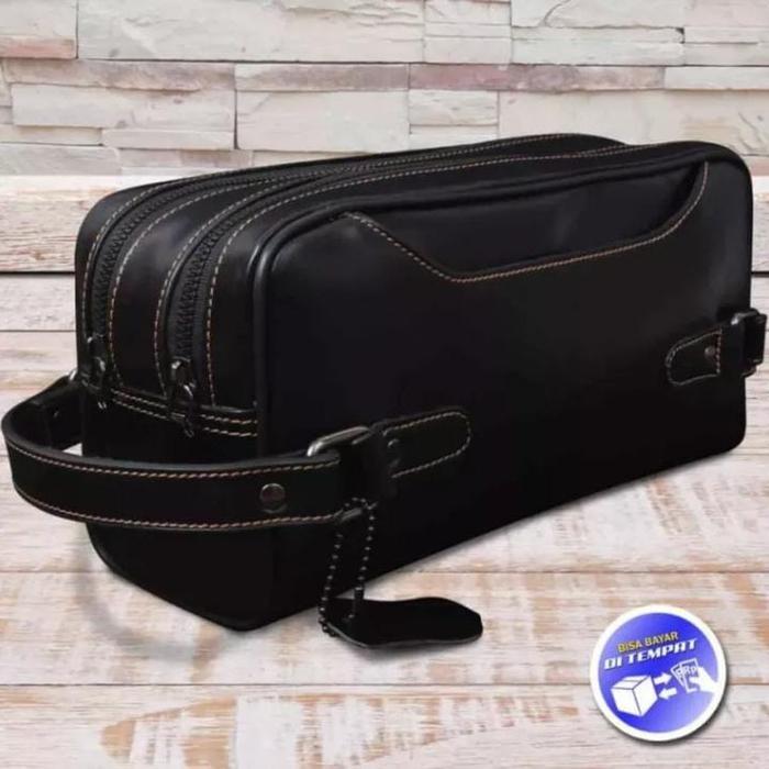 Tangan Pria Wanita Tas Tangan Pria Wanita Semi Kulit Tas Tenteng Simple Dan Elegan - Hitam Wanita Se