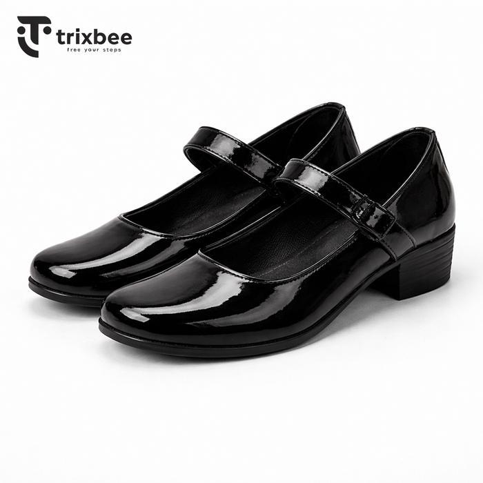 Original Trixbee Sepatu Pantofel Wanita Paskibra Hitam Kilap Hak 3cm Sepatu Sekolah Putih Heels