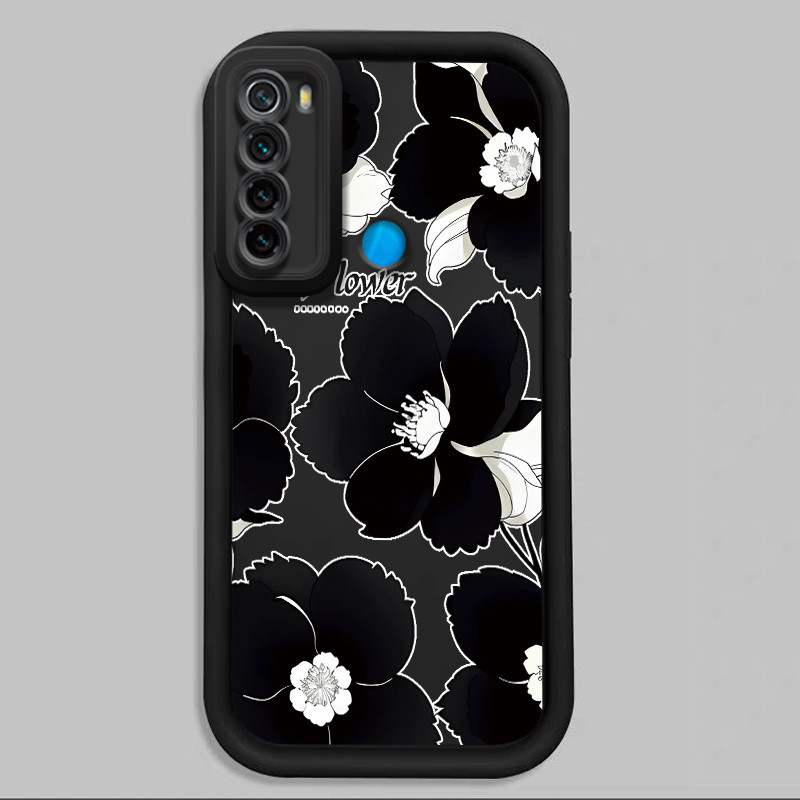 Casing Hp untuk Xiaomi Redmi Note 8 Note 8T Case Bunga Hitam Putih Flower Aesthetic Kasing silikon C