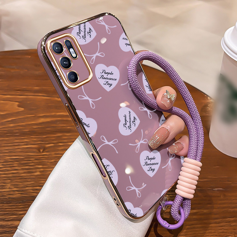 Casing Untuk OPPO Reno 6 4G Reno 6 5G Case Casing pola jantung ungu Kasing HP Kesing mewah Silikon S