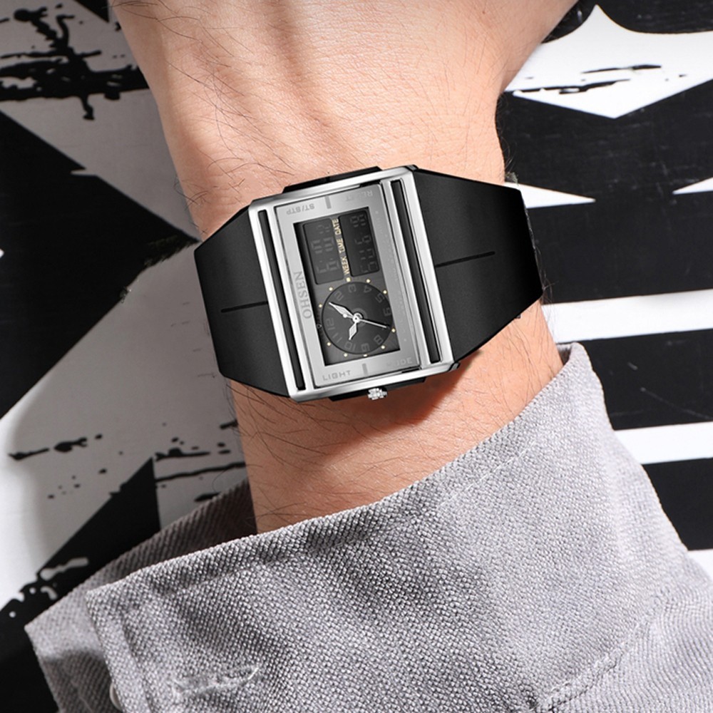 OHSEN Sport Watches for Men Digital 50M Waterproof Quartz Men's Watch Dual Time Black Military