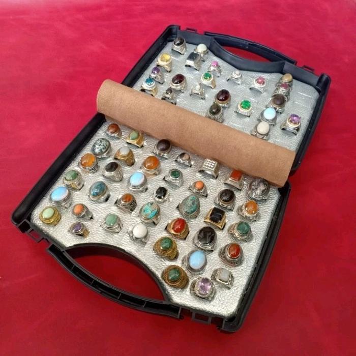 Tas // koper // kotak cincin akik permata isi 78 pcs kulit asli