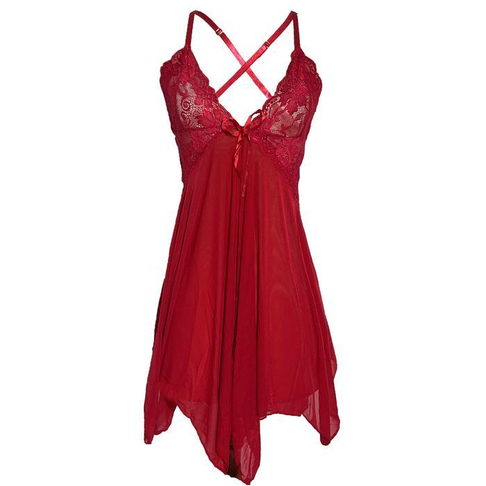 [ RedPink ] Linge Night Gaun Girl Dewasa Hot Gairah Godaan  Transparan Bra Lace Corak Flower