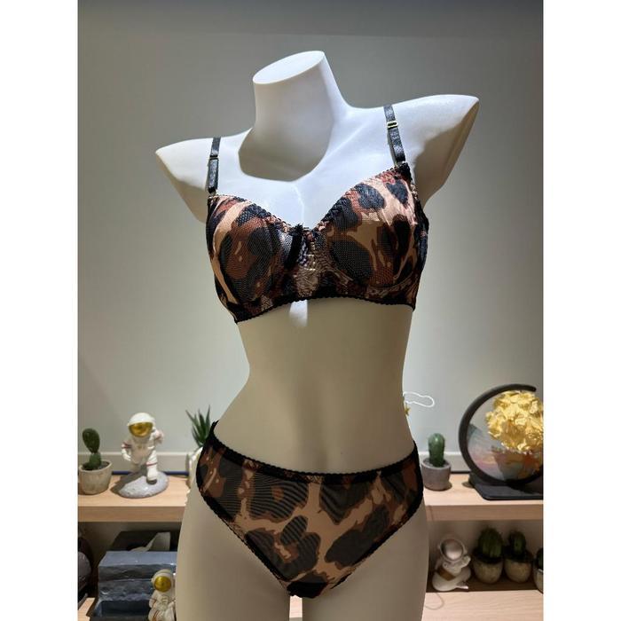 N7457  linge bra set pakaian dalam  wanita bra berkawat leopard