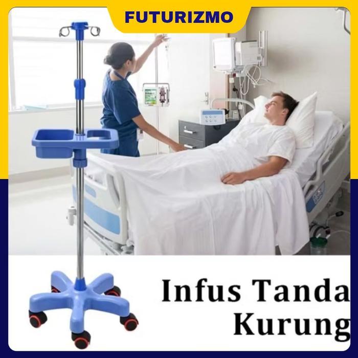 Set Tiang Infus Stainless Steel Portable Lengkap dengan 5 Roda Alat Infus Homecare Adjustable