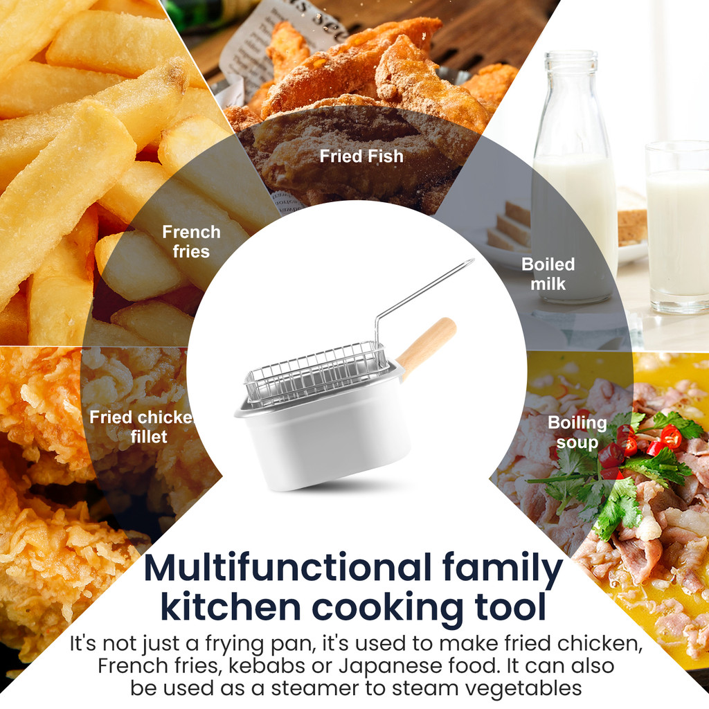 Deep Fryer Pot Stainless Steel Frying Pan Oil Saving Square Deep Frying Pan with Basket and Handle