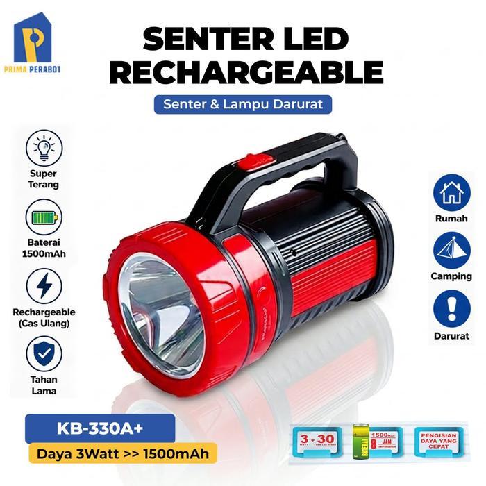 READY Senter Cas Ulang Lampu Darurat 1500mAh Super Terang Emergency Light 2in1 Kawachi KB330A