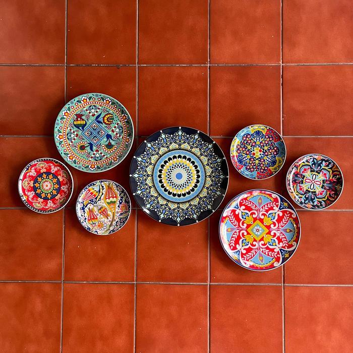Set Pajangan Dinding Piring Keramik Maroko/Walldecor Motif Maroko/FREE KAWAT GANTUNG
