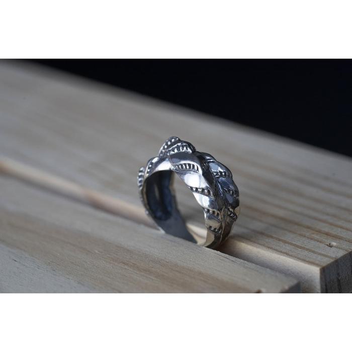 Cincin silver motif ular Jormungand, cincin perak untuk pria wanita ukuran 5-11