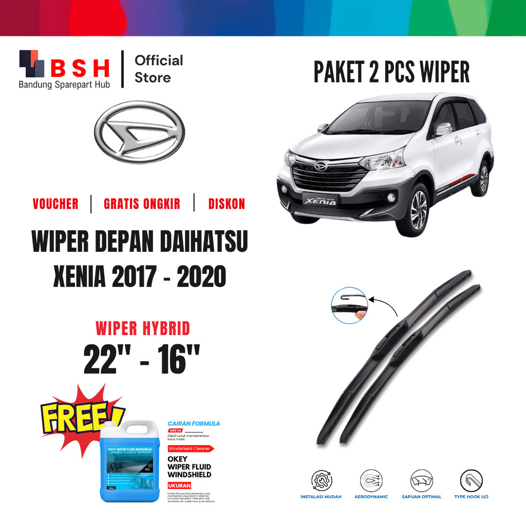 Wiper Daihatsu Xenia 2017-2020 Hybrid Kaca Depan Mobil Free Wiper Fluid