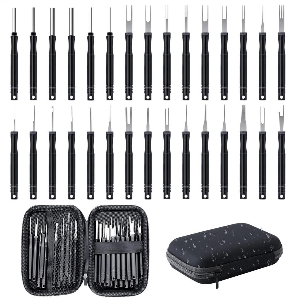 30pcs Car Wire Terminal Removal Tool Motorcycle Depinning Tool Terminal Ejector Kit Pin Connector