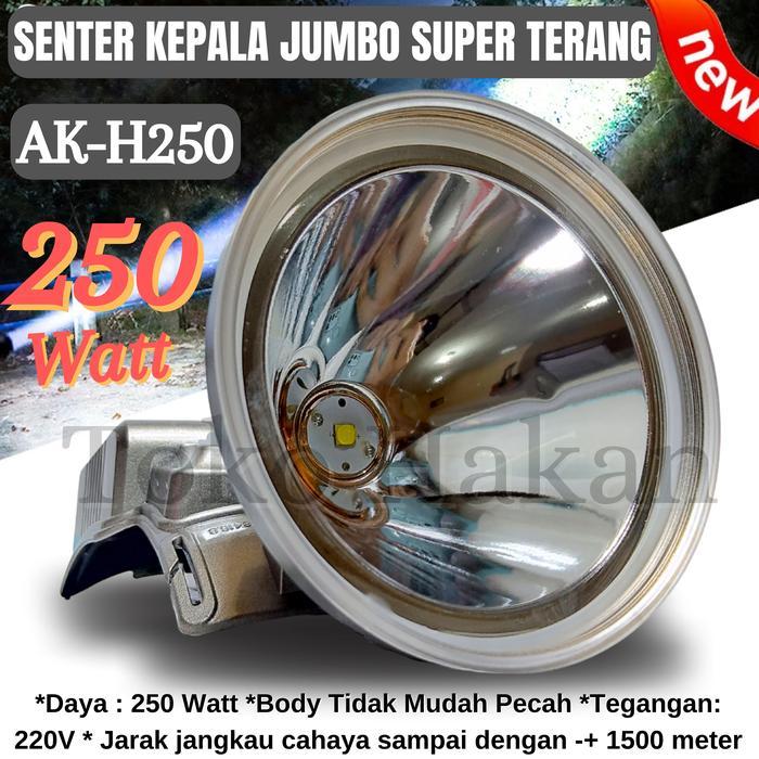 Senter Kepala Jumbo Aoki AK-H250 LED 250 Watt Super Terang Tahan Hingga 10 Jam Senter Kepala 250Watt