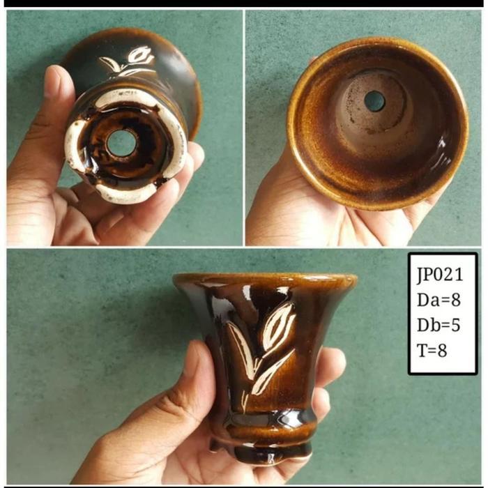 Pot keramik bulat tinggi untuk bonsai mame dan tanaman hias kecil, model cascade, warna sistem